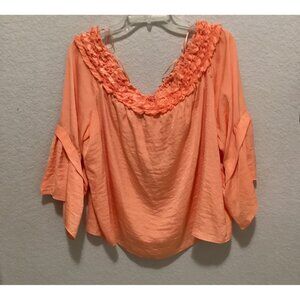 Vince Camuto Womens Orange Ruffle Trim Bell Sleeve Blouse Size XL